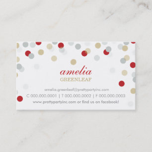 BUSINESS CARD :: stylish confetti red silver gold