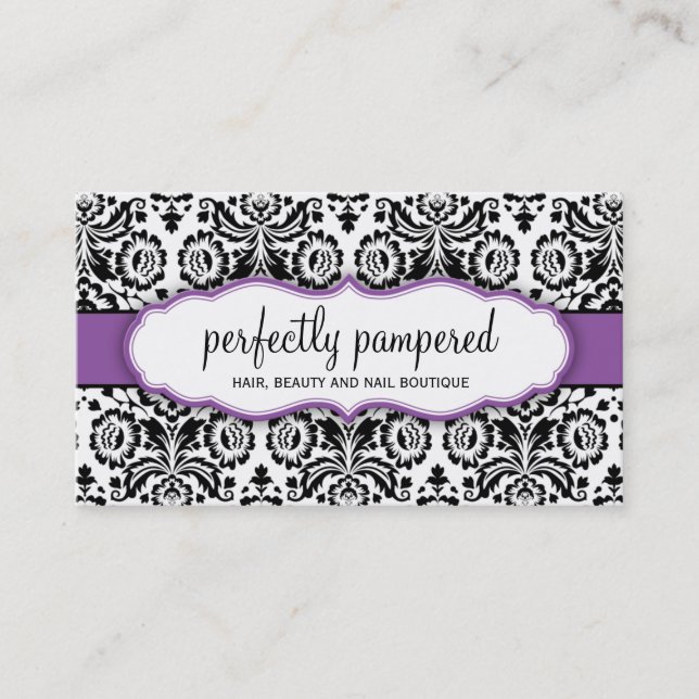 BUSINESS CARD stylish damask black violet purple (Front)