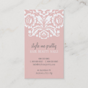 BUSINESS CARD stylish elegant damask pink grey