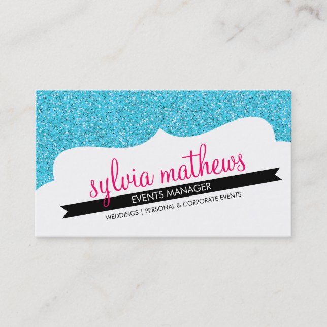 BUSINESS CARD stylish glitter sparkle aqua pink (Front)