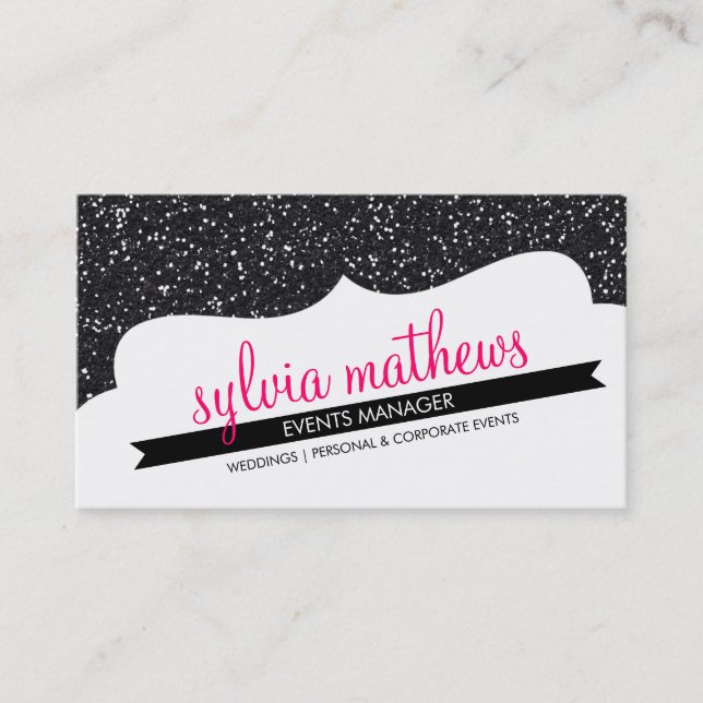 BUSINESS CARD stylish glitter sparkle black pink (Front)