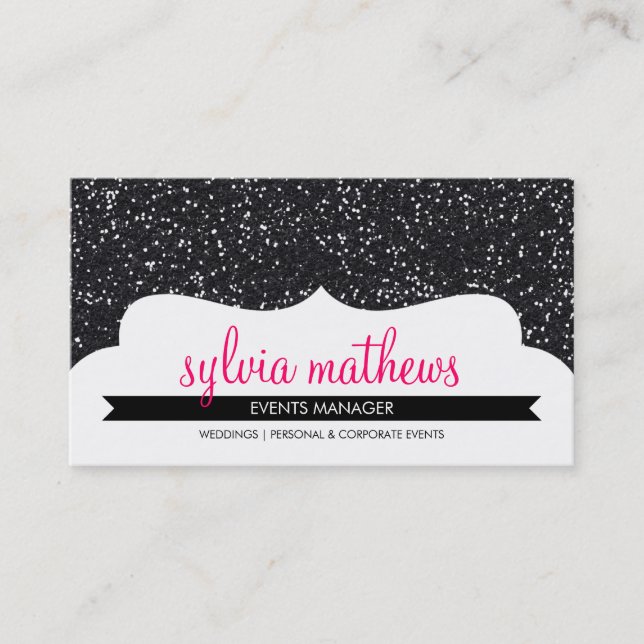 BUSINESS CARD stylish glitter sparkle black pink (Front)