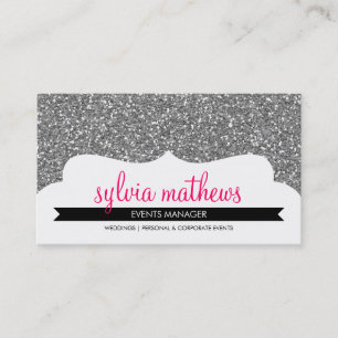 BUSINESS CARD stylish glitter sparkle silver pink