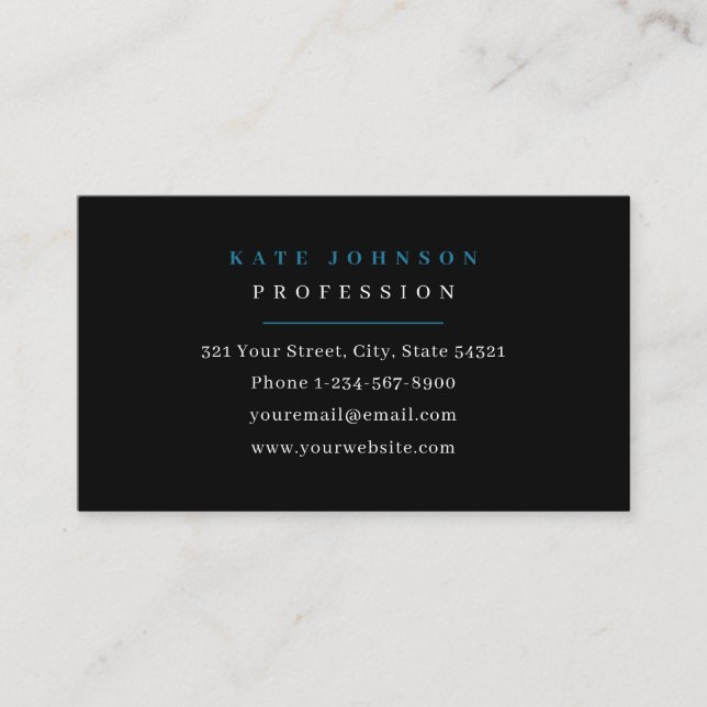 Business Card Template Black & Blue Minimalist (Front)