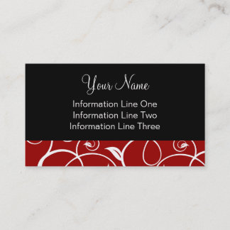 Business Card Template **Curly Vines Crimson Black
