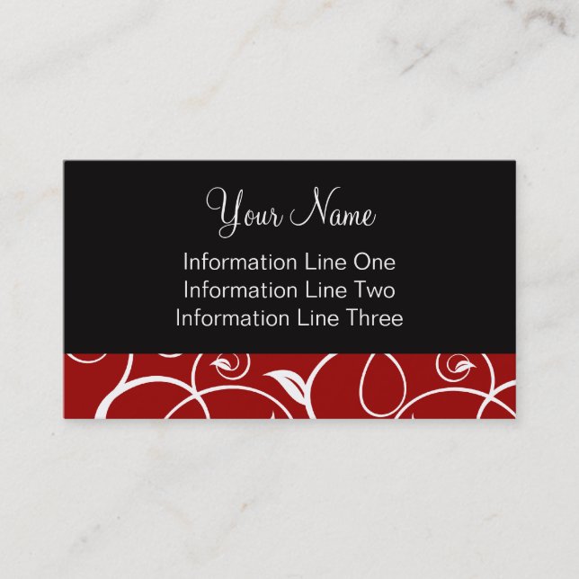 Business Card Template **Curly Vines Crimson Black (Front)