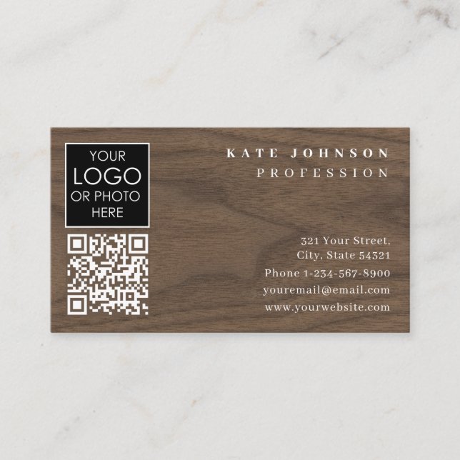 Business Card Template Plain White Generic Wood (Front)