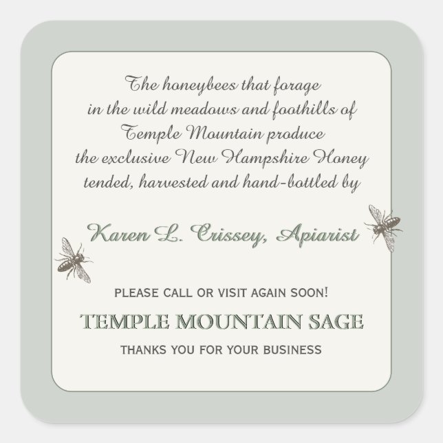 Business Card Text Sticker Temple Mt Sage Square (Front)