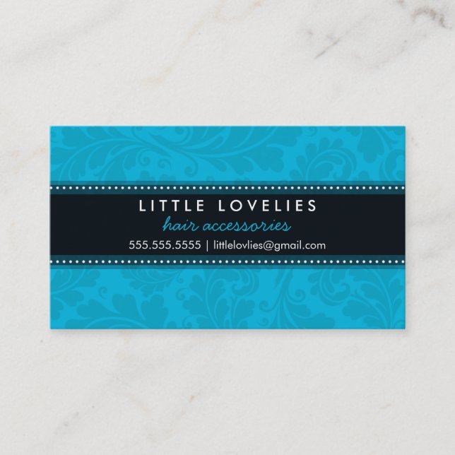 BUSINESS CARD trendy flourish aqua blue black (Front)
