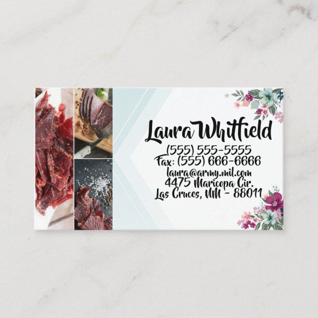 Business Card Tropical Flowers on Blue Ombre (Front)