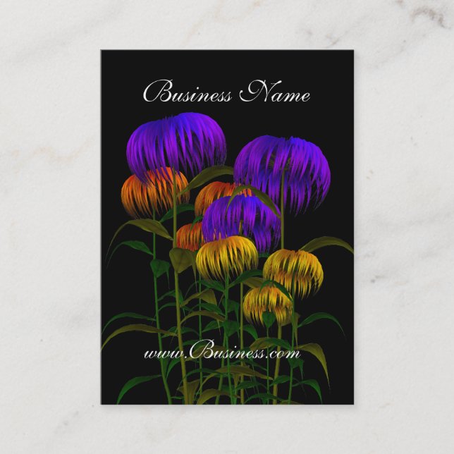 Business Card Vintage Black Yellow Blue Flowers (Front)