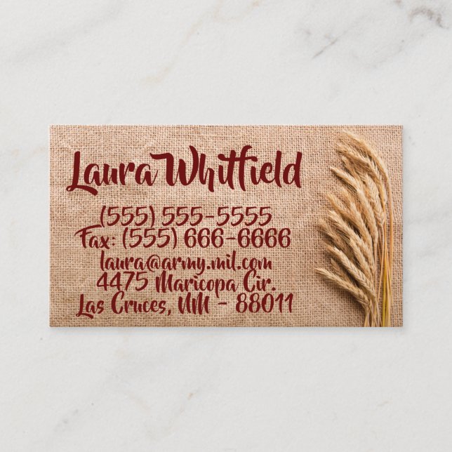 Business Card Wheat on Burlap Sack Country Rustic (Front)