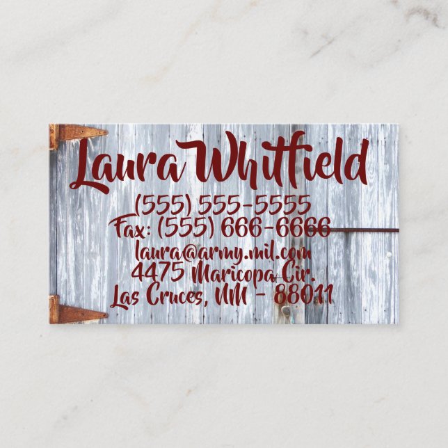 Business Card White Wash Wood Barn Door Country Ru (Front)