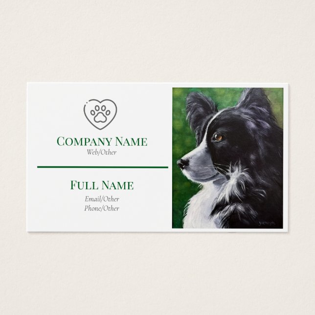 business card with a black and white dog (Front)