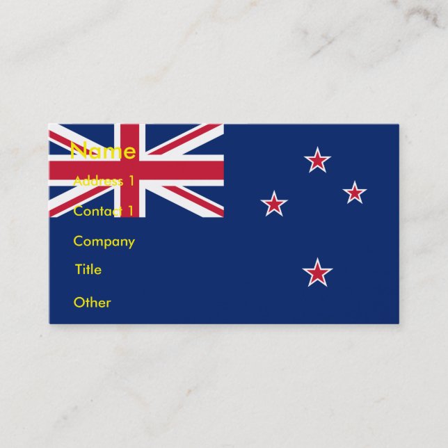 Business Card with Flag of New Zealand (Front)