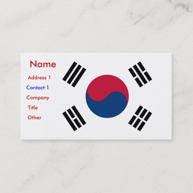 Business Card with Flag of South Korea (Front)