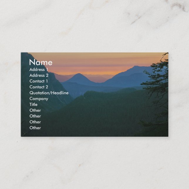 Business card with mountain sunset background (Front)