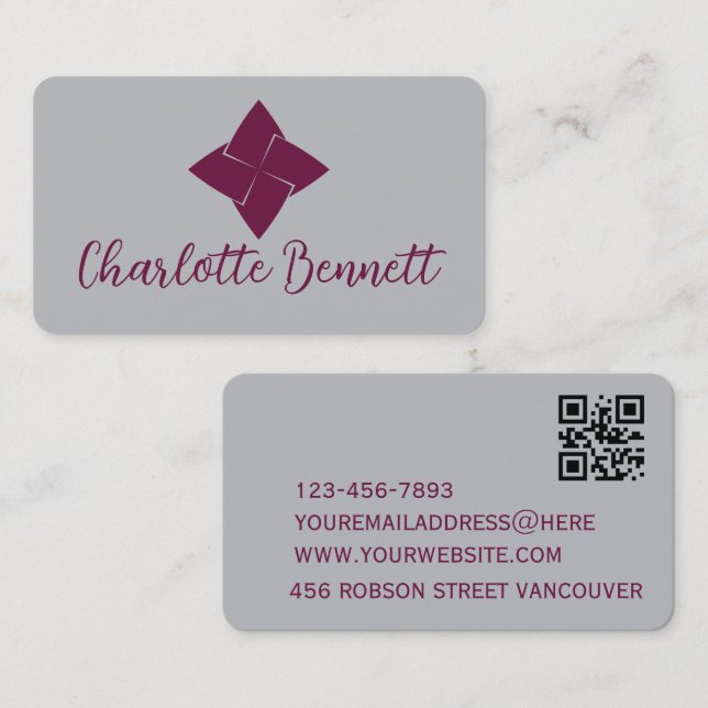 Business Card with QR Code | Grey Modern Design (Front/Back)