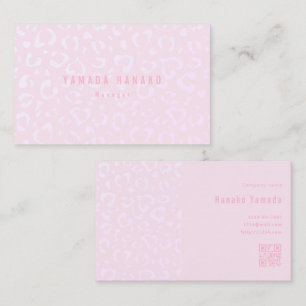 Business card with QR code in pink leopard print