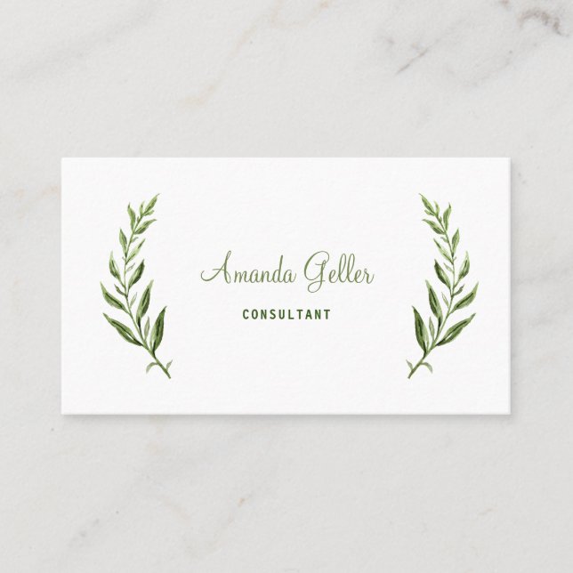 Business card with watercolor plants. (Front)