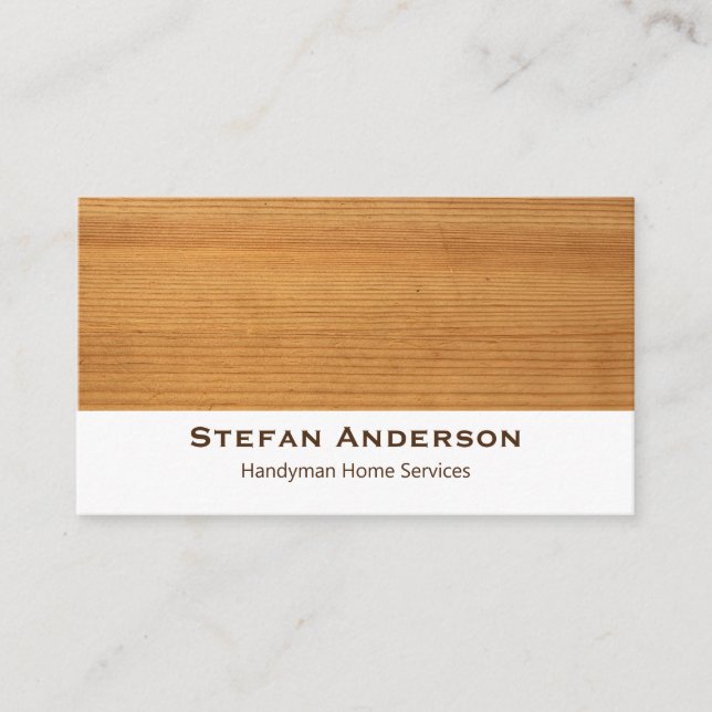 Business card with wooden background. (Front)