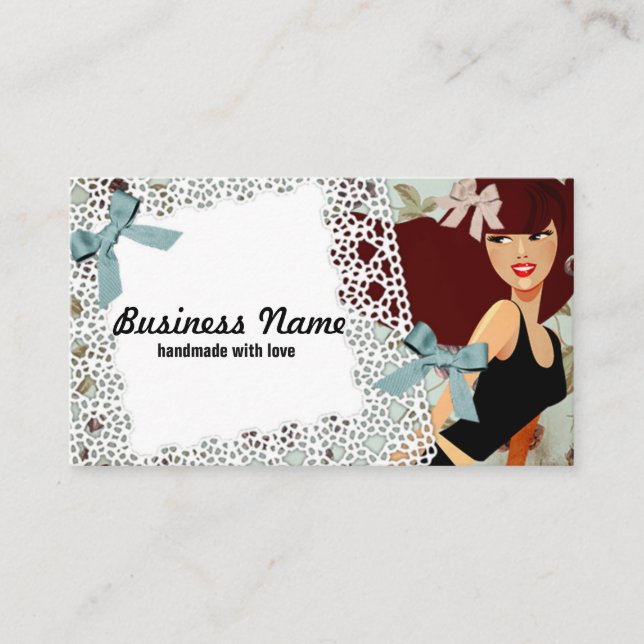 business card - woman, fashion, girl, hair bow (Front)