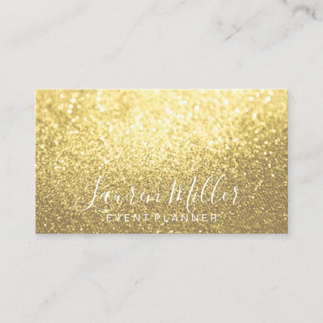 Business Card - Yellow Gold Glitter Script Biz (Front)