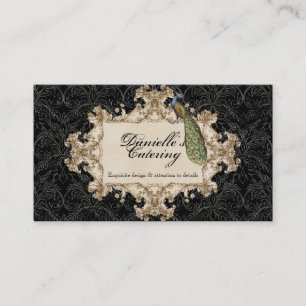 Business Cards - Black Vintage Peacock & Etchings