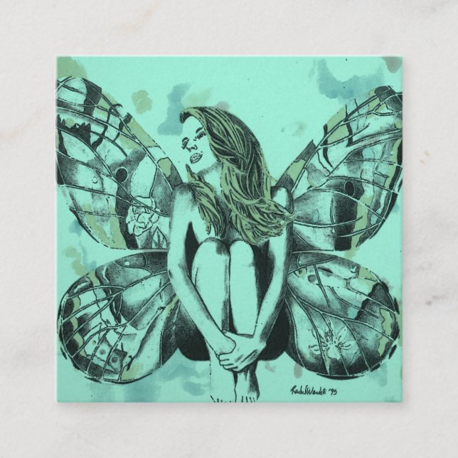 business cards, butterfly lady, lady butterfly art square business card (Front)