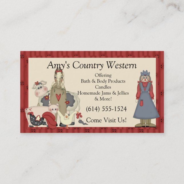 Business Cards :: Country Farm Girl & Animals (Front)