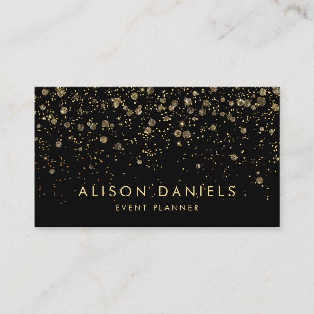 Business Cards | Elegant Gold Sparkle Black (Front)