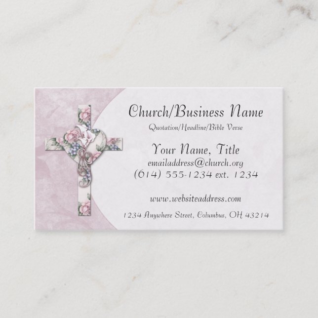 Business Cards: Floral Heart Cross Business Card (Front)