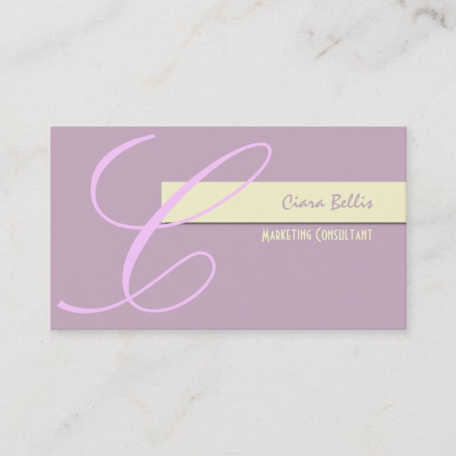 Business cards, girly girl monogram in lilac business card (Front)