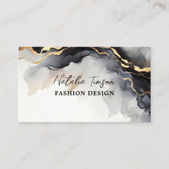 Business Cards Luxury Black Gold Marble  (Front)