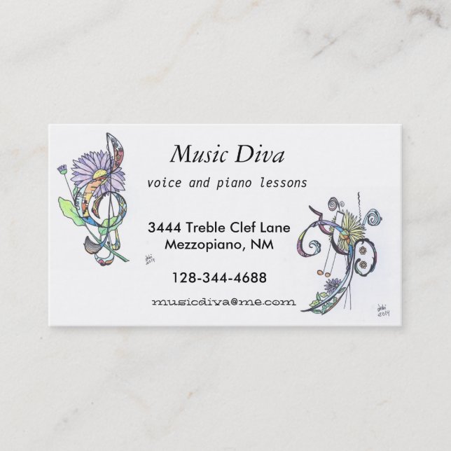 business cards:  music diva card (Front)