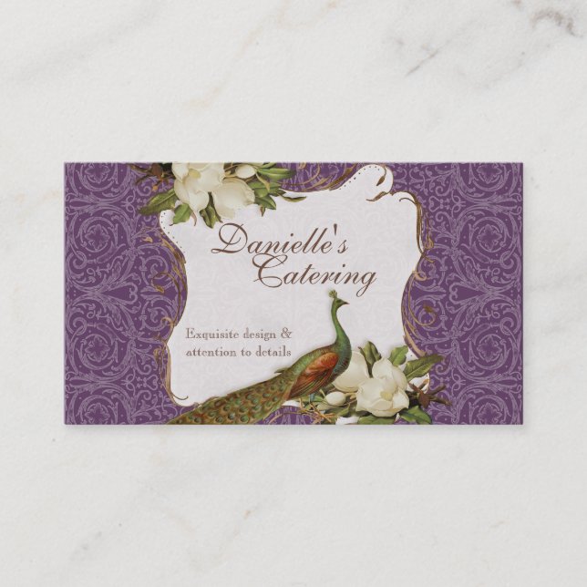 Business Cards - Peacock Magnolia Floral Damask (Front)