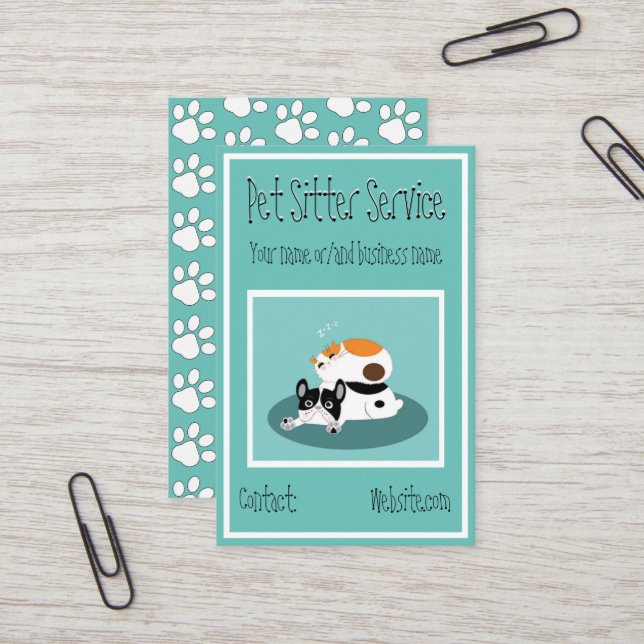Business Cards - Pet Sitter Service Paw Prints (Front/Back In Situ)
