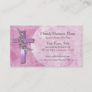 Business Cards: Purple Cross with Pink Flowers Business Card
