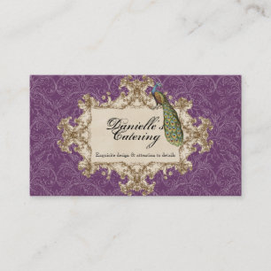Business Cards - Purple Vintage Peacock & Etchings
