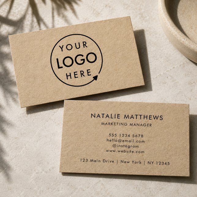Business Cards | Rustic Kraft Custom Logo Branding (Rustic kraft business cards with custom logo design for boutiques, salons, and small businesses)