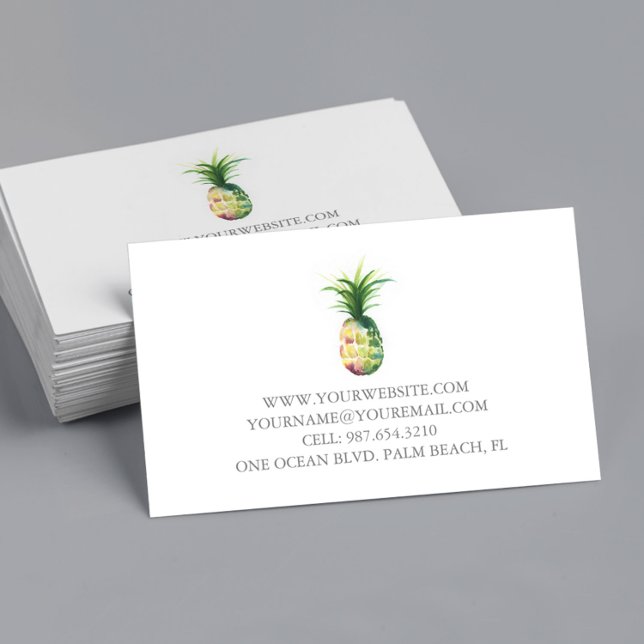 Business Cards Watercolor Pineapple (Business cards unique watercolor pineapple art by Victoria Grigaliunas of Do Tell A Belle)