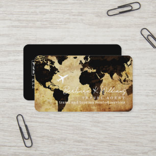 Business Cards with World Map for Travel Agents