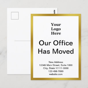Business Change of Address Gold White Announcement Postcard