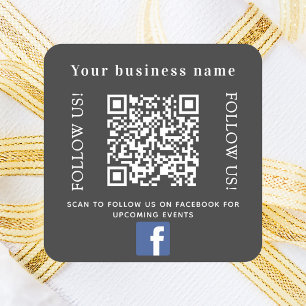 Business charcoal grey qr code Facebook Square Sticker