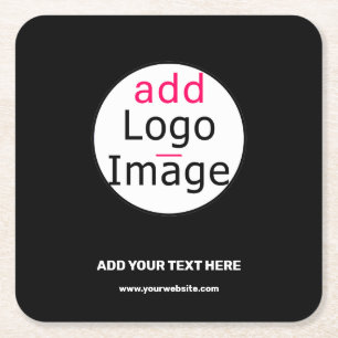 Business Chic Customisable Black White Minimal Square Paper Coaster