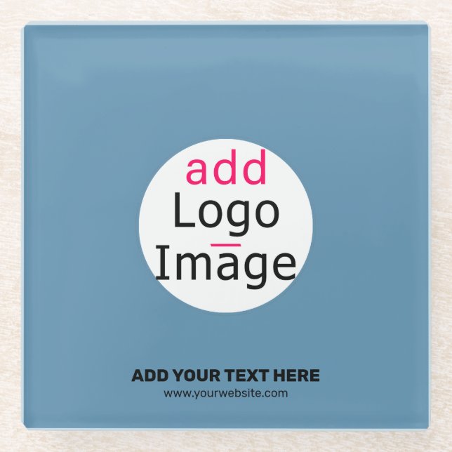 Business Chic Promo Customisable Dusty Blue Glass Coaster (Front)
