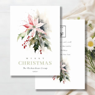 Business Christmas Berry Poinsettia Corporate Logo Holiday Card
