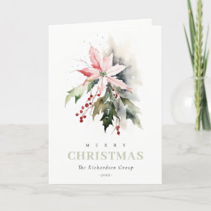 Business Christmas Berry Poinsettia Corporate Logo Holiday Card