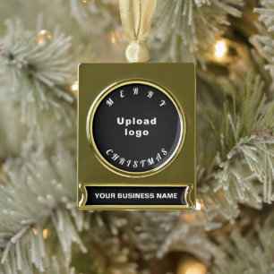 Business Christmas Black on Gold Plated Banner Ornament