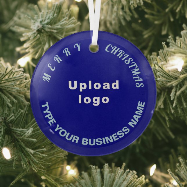 Business Christmas Blue Circle Glass Ornament (Insitu)